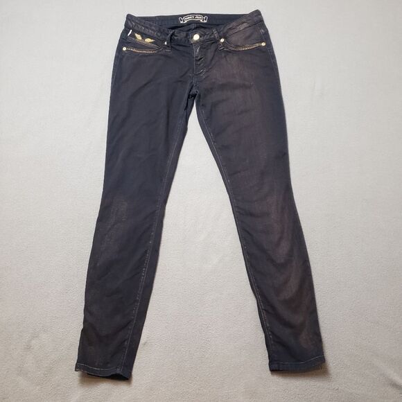 Robin's Jeans Gold And Black Fade Gold Wings Womens Sz 30 Skinny - Picture 2 of 16